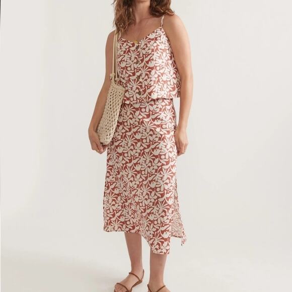 Marine Layer Dresses & Skirts - Marine Layer Women's Ryan Cream Rust Floral Hemp Midi Slip Skirt Size 0
